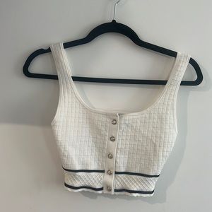 Babaton White/Black Crop Top with Gold Hardware